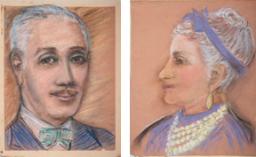 Chalk portraits of Joe Evans and Annie Brooks Evans