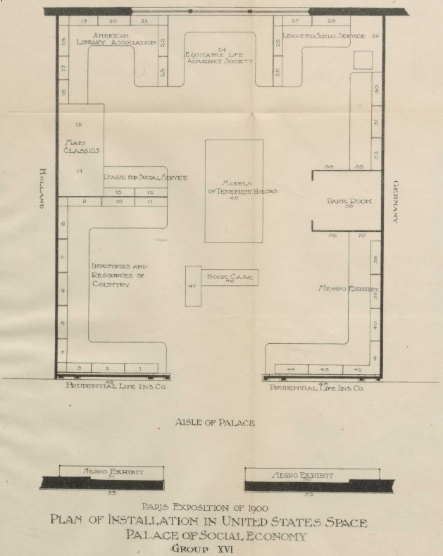 Drawing of floor plan for United States space at Paris Exposition