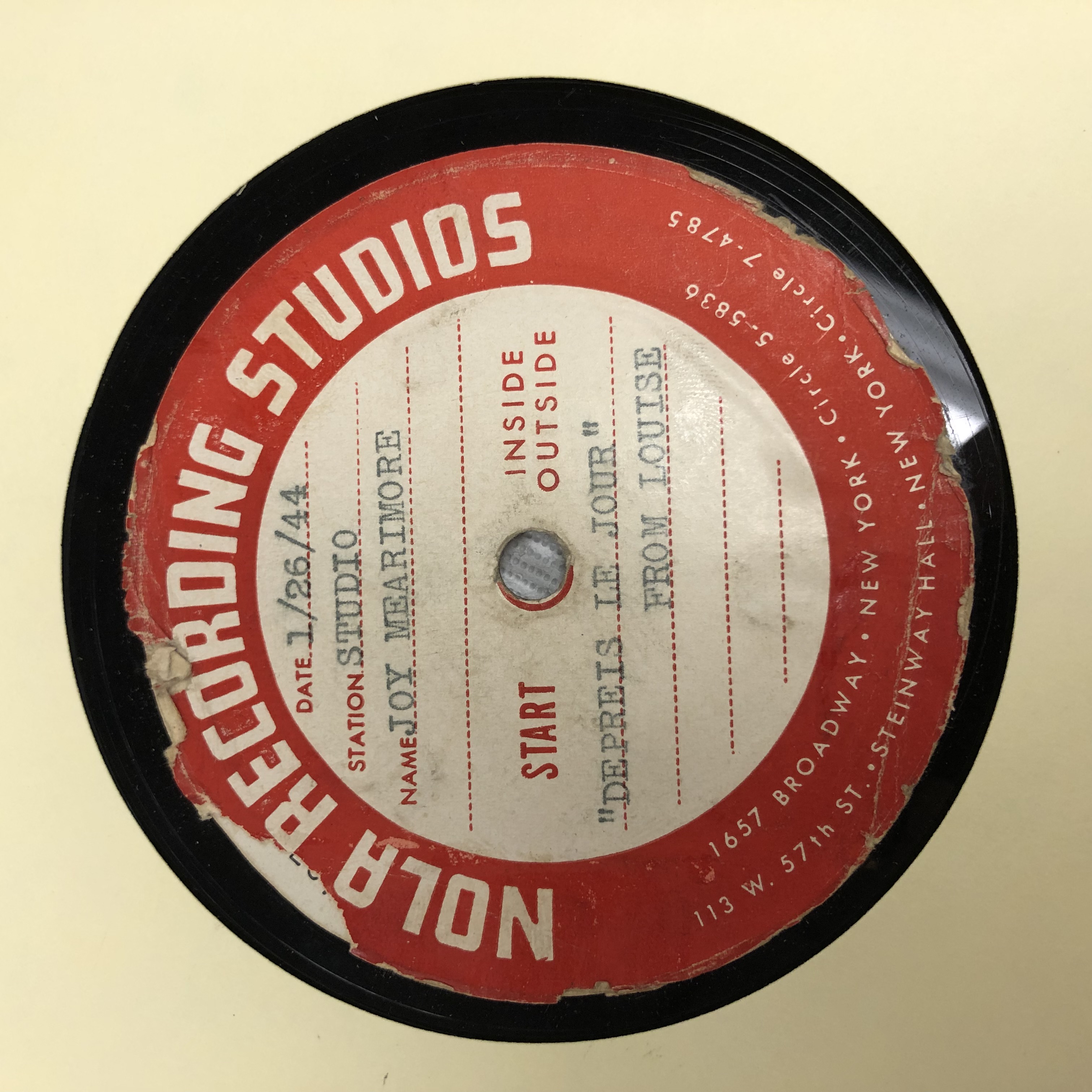 Label on phonograph record made at Nola Recording Studios
