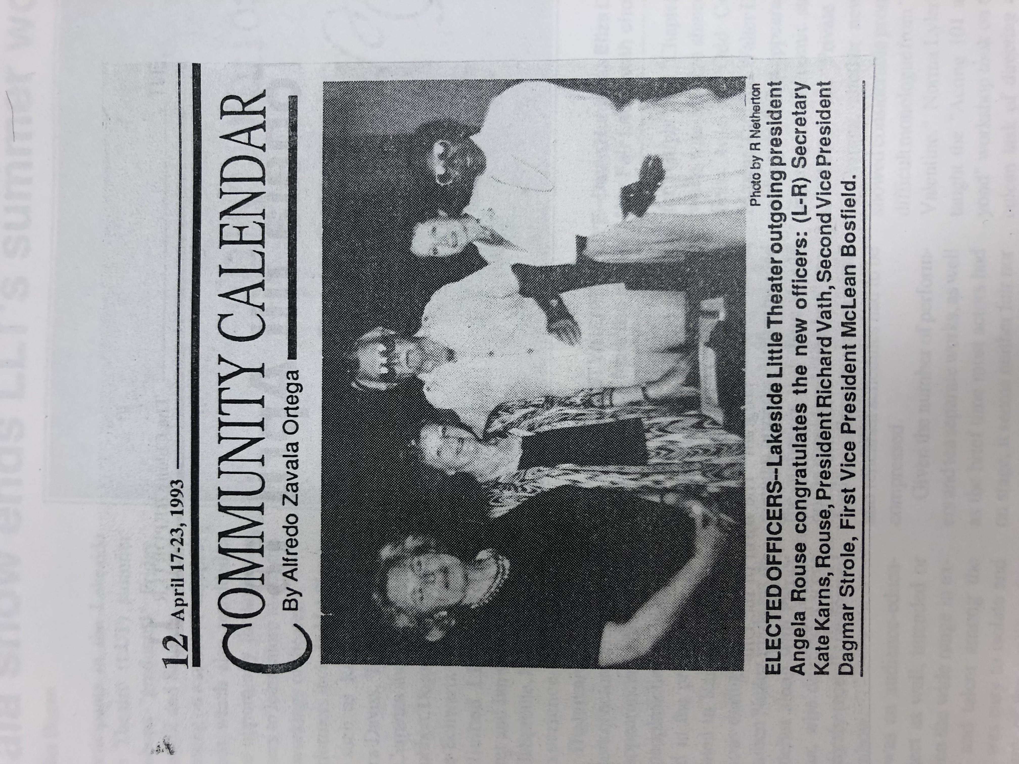 Newspaper photo showing newly elected officers of theatre group