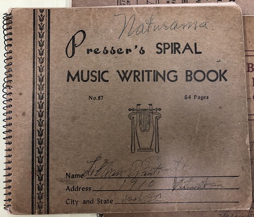 Music composition book belonging to Lillian Evanti