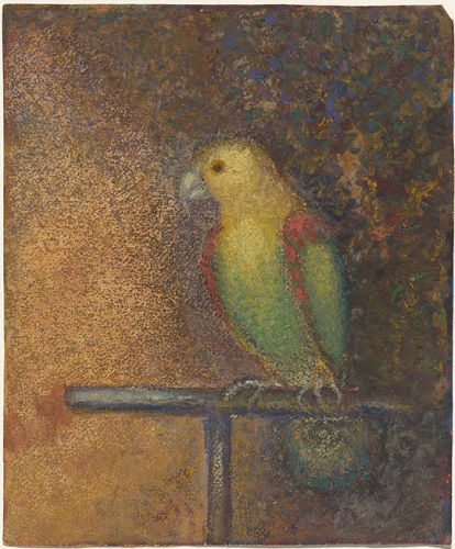 Painting of a parrot sitting on a perch