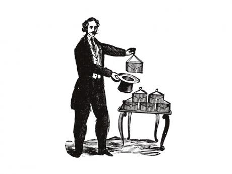 Icon of magician installing cages in a top hat