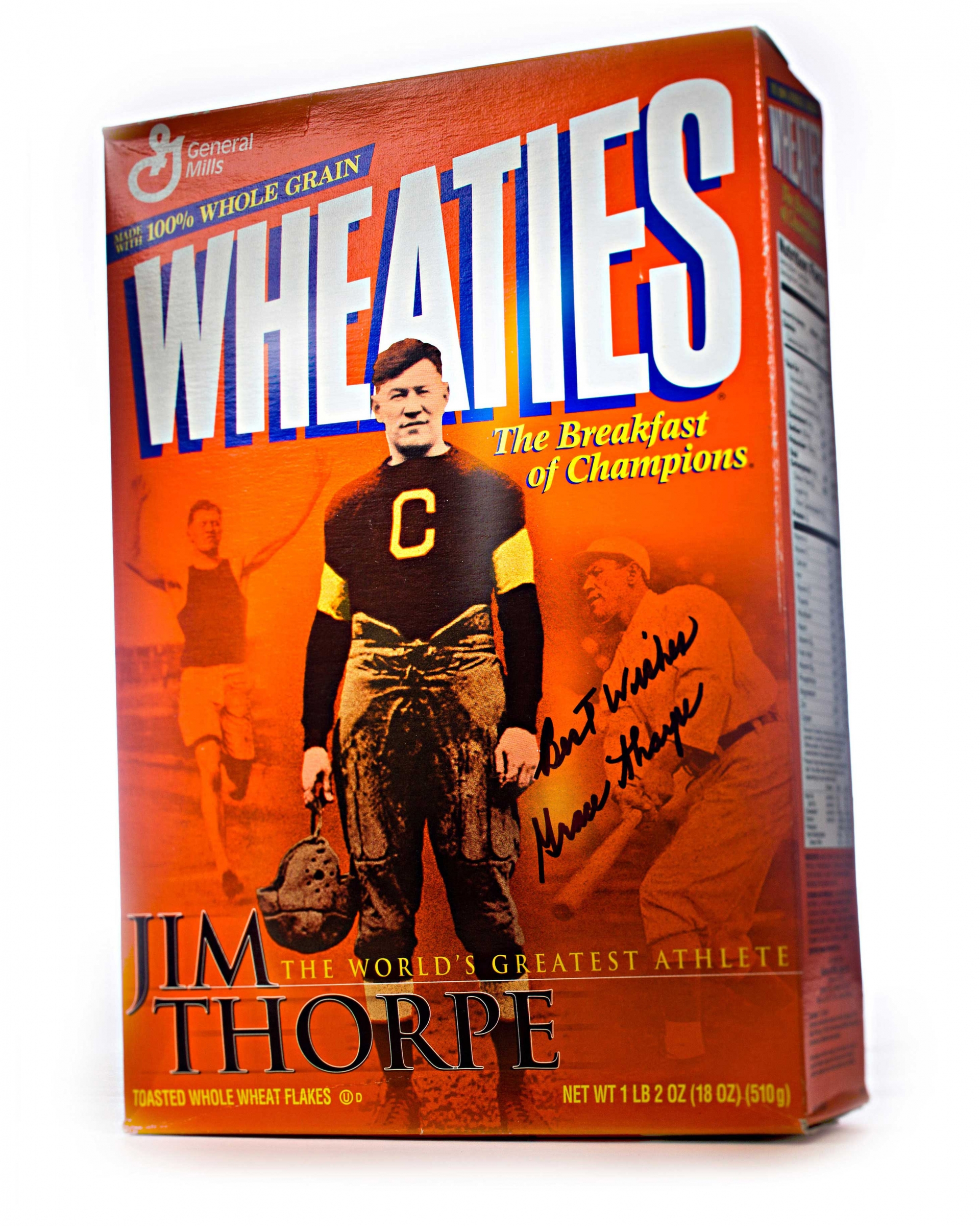 Wheaties box with a photo of Jim Thorpe on its front