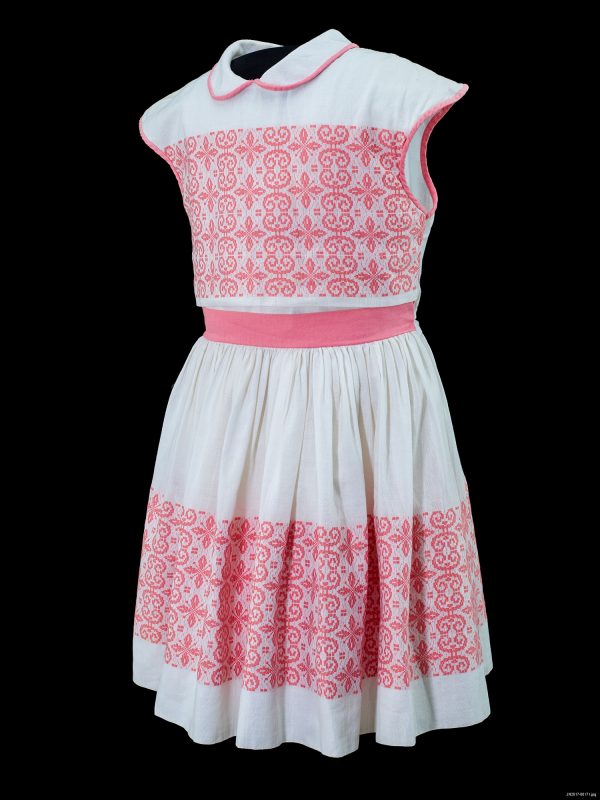 white dress with pink trim