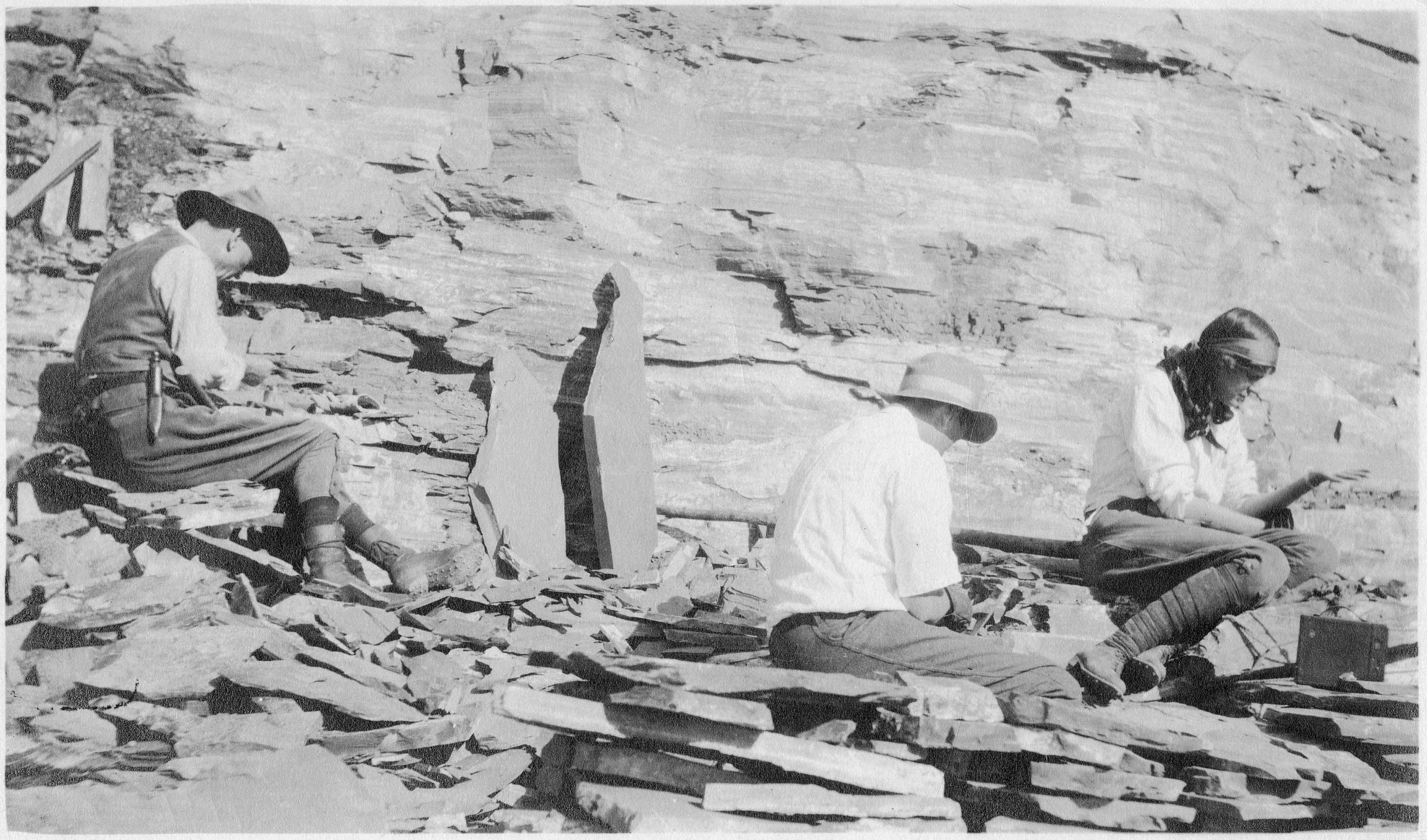 Fourth Secretary of the Smithsonian, Charles Doolittle Walcott, excavates part of the Burgess Shale in Canada with his daughter and son in 1913. (Smithsonian Institution photo) 