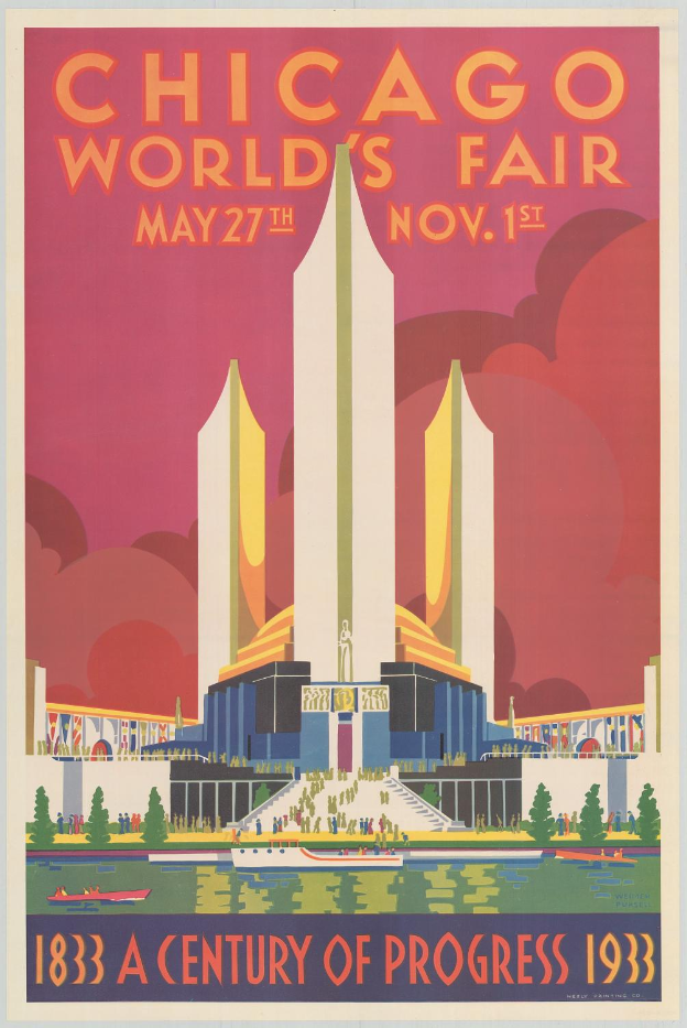 Red poster for the Chicago Worlds Fair