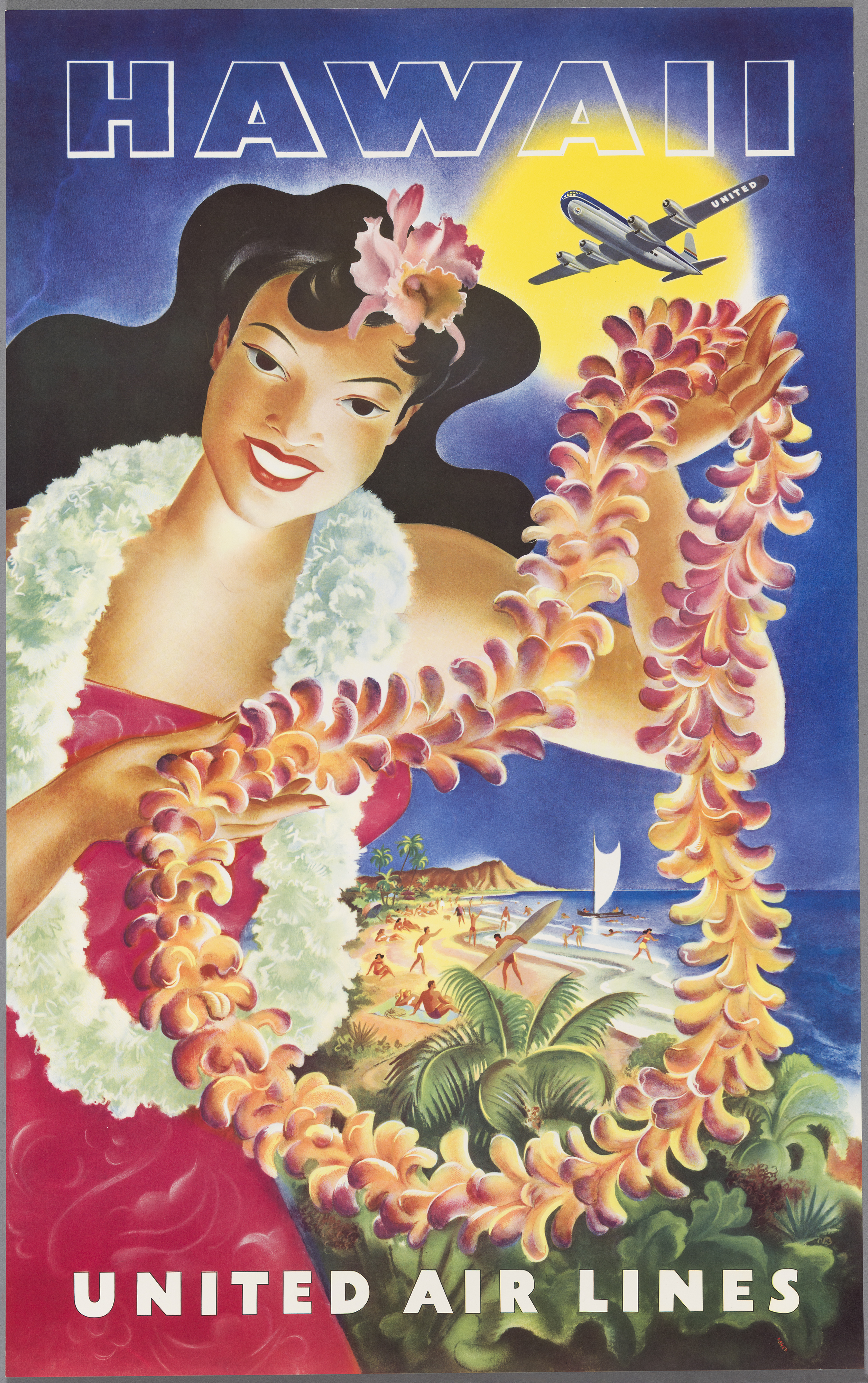 Hawaii by Clipper Hawaiian United States Vintage Travel Advertisement Poster 2 