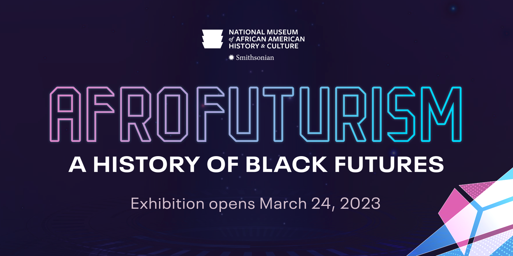 Purple graphic with text: Afrofuturism, A History of Black Futures