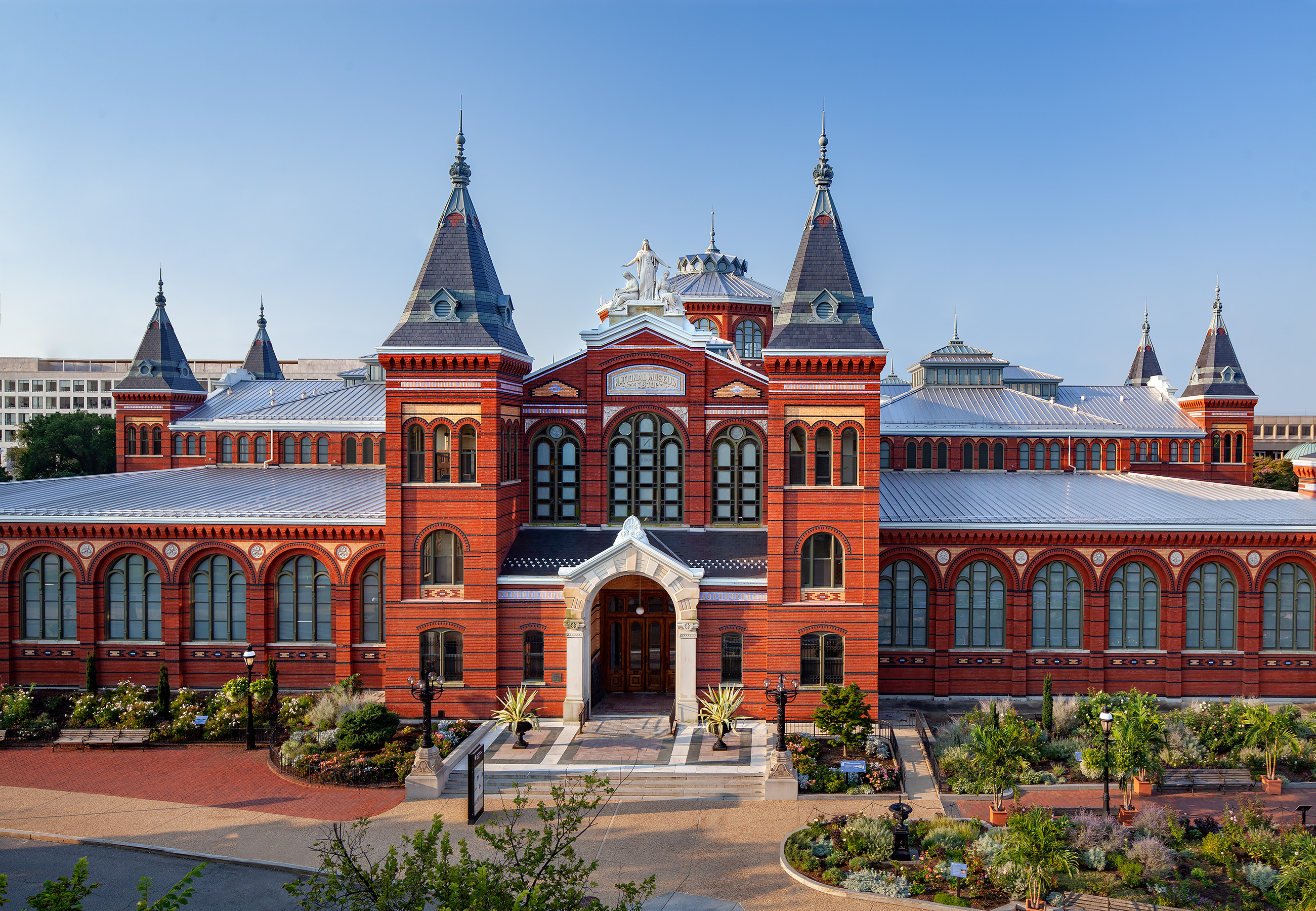 Smithsonian Arts and Industries building with garden in front