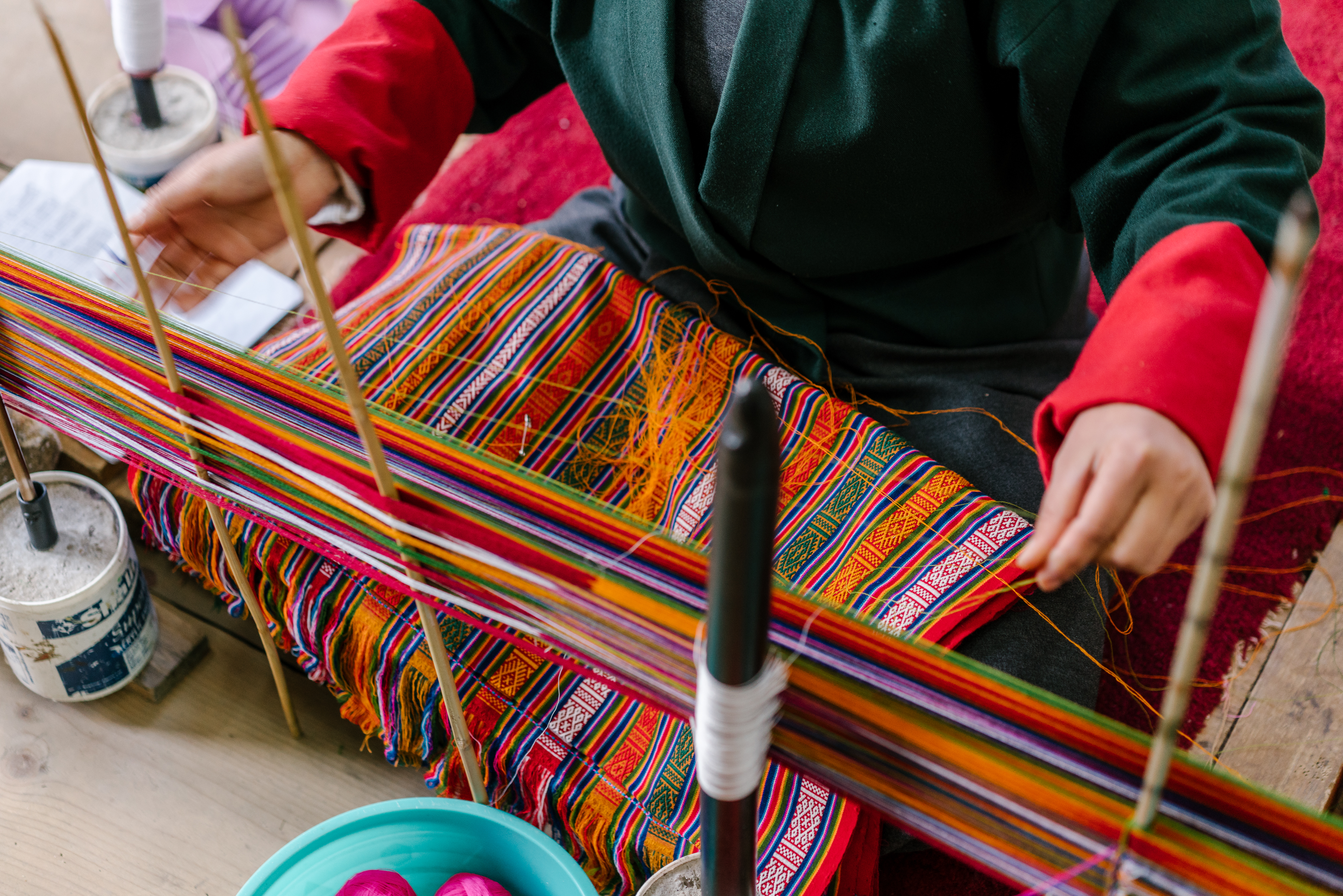 Close up of Bhutan weaver at work