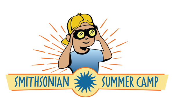 Illustration of a kid staring through binoculars over the text "Smithsonian Summer Camp"