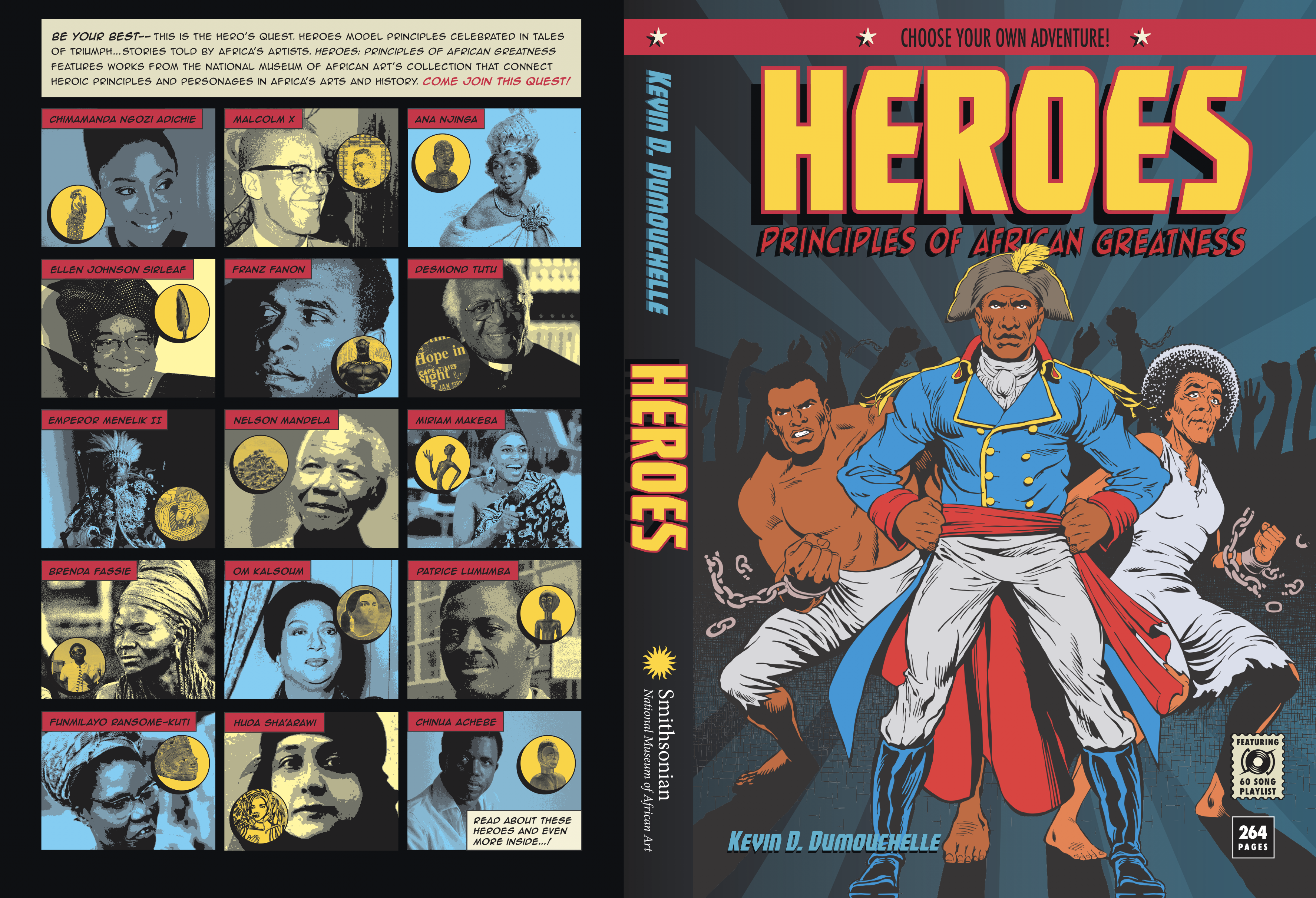 Cover of comic-style catalog book for Heroes exhiition