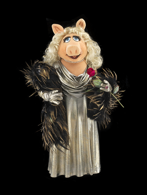 Miss Piggy in evening gown with boa