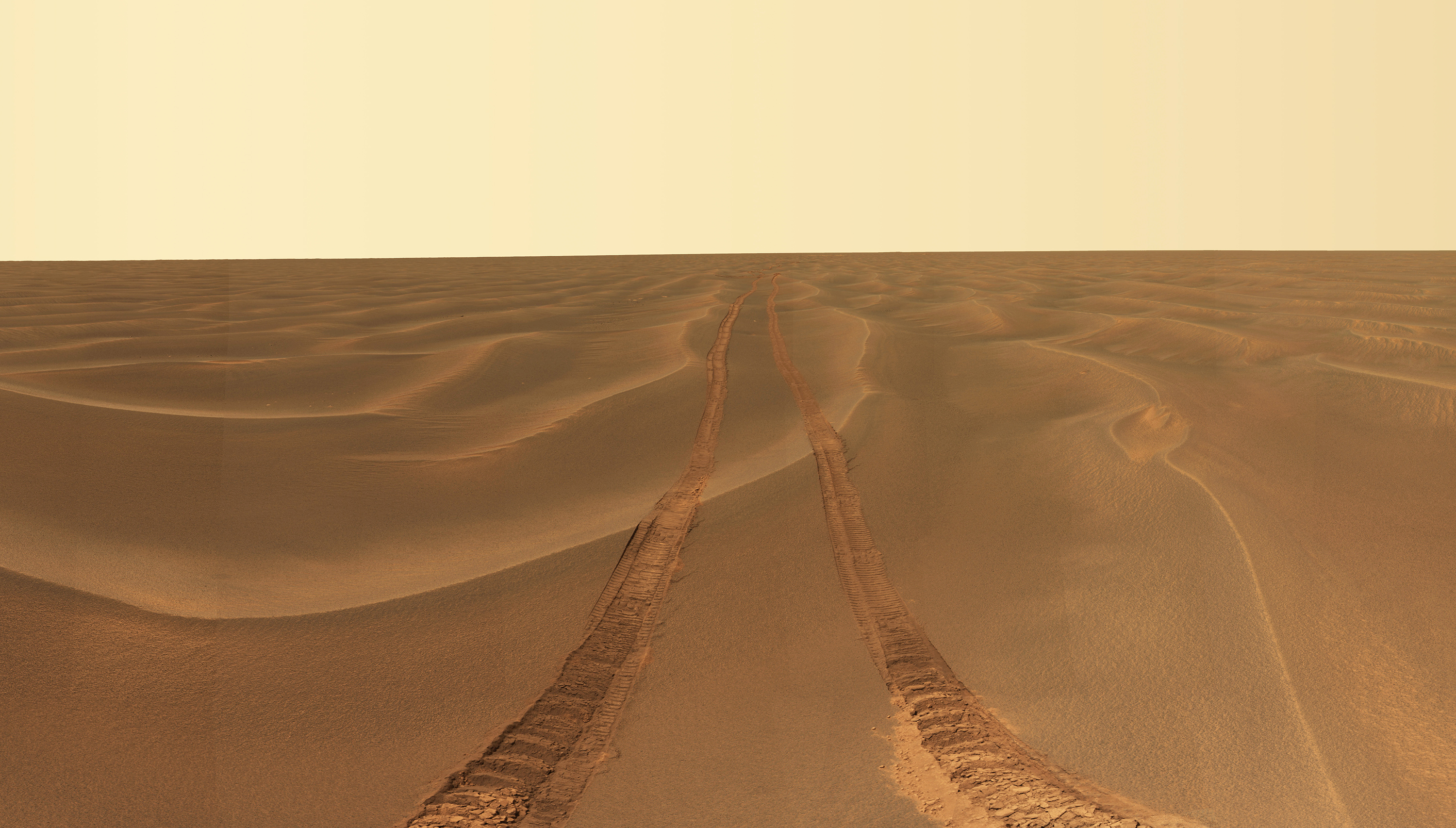 surface of Mars with tire tracks