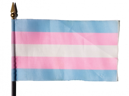 Miniature flag with pale blue, pink and white stripes