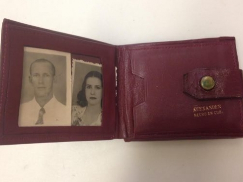 red wallet with photos