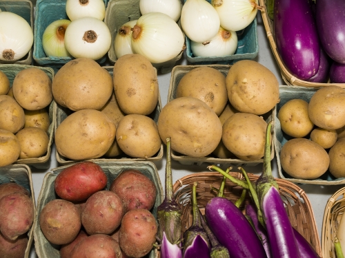 variety of potatoes and produce