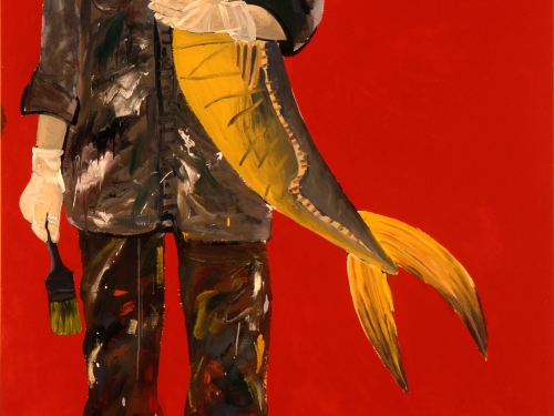 Self-Portrait with Fish and Cat by Joan Brown