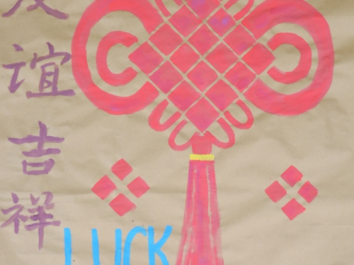 Poster with Chinese characters for Luck and Friendship