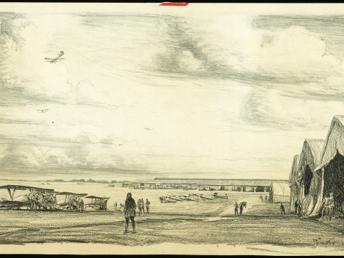 Sketch of hangar and open field