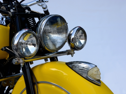 close up of motorcycle headlight