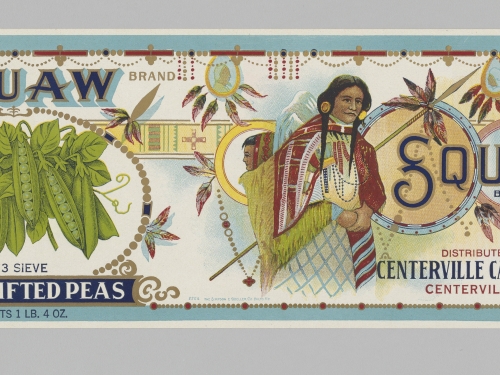 Advertising label featuring Native American woman