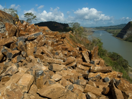 Rock piles overlooking Panama Canal