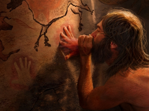Artist's rendering of paleolithic artist