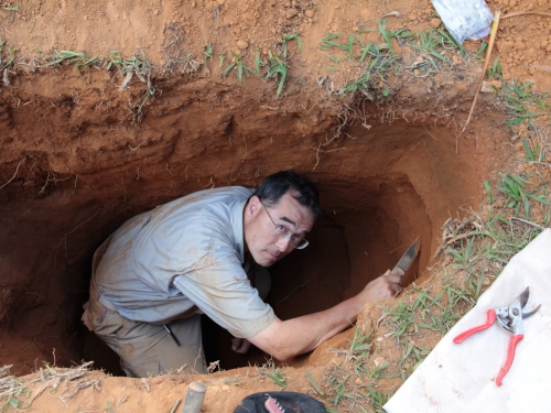 man digging deep into dirt