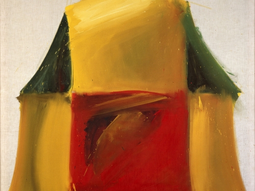 Abstract yellow, red and green painting