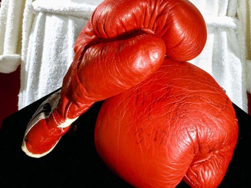 Autographed red boxing gloves