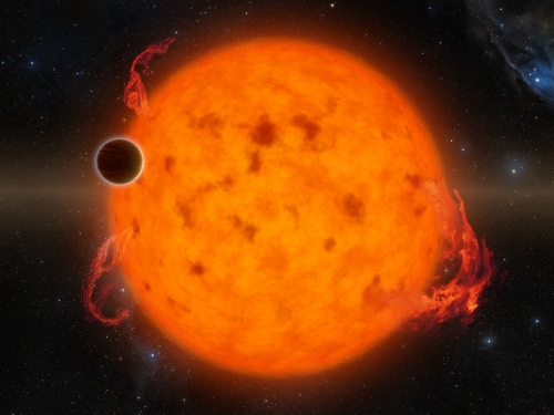 rendering of small planet orbiting a sun
