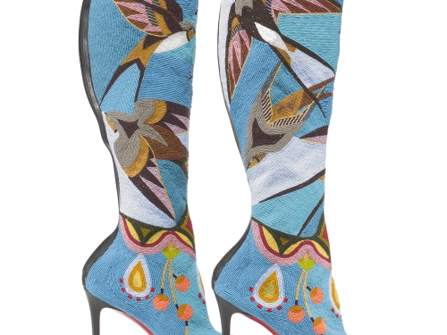 Embellished blue spike heel boots
