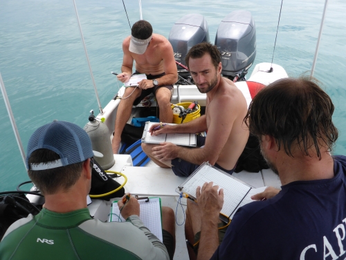 Researchers on boat