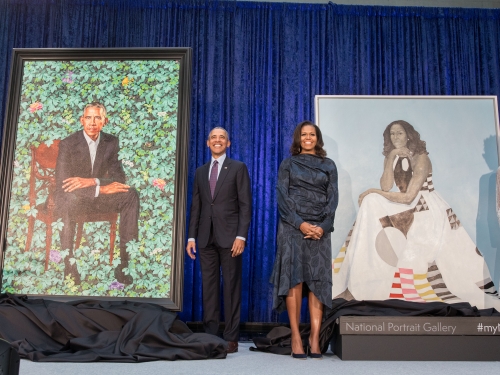 Obamas with their portraitds