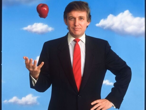 Portrait of Trump tossing an apple in the air