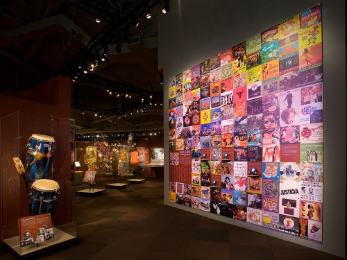Wall of images in the exhibition.