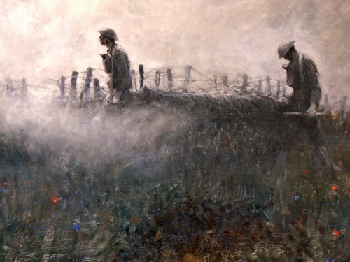 Painting of soldiers in field