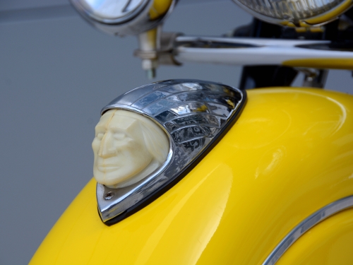 Close up of Indian Chief detail on motorcycle fender