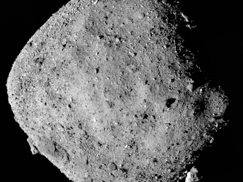 Black and white image of Asteroid Bennu