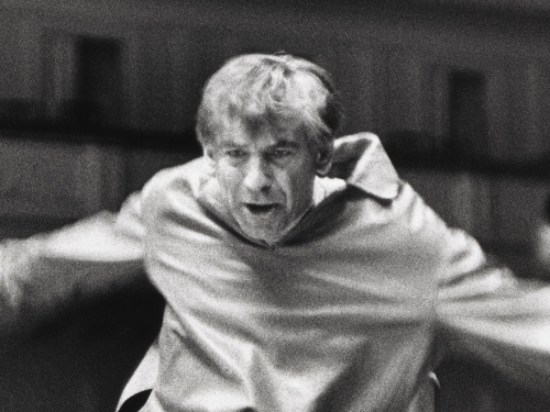 Close-up of Leonard Bernstein conducting