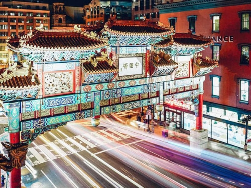 Time lapse photo of DC Chinatown arch at night