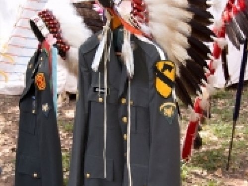 Military uniforms with Native American headdress