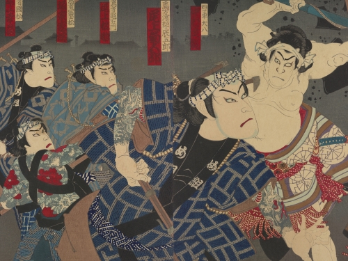 Japanese print depicting battle scene