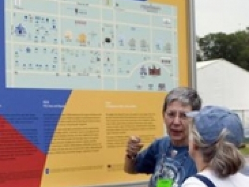 Volunteer and signage at Smithsonian Folklife Festival
