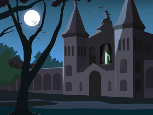 Spooky illustration of the Castle at night.