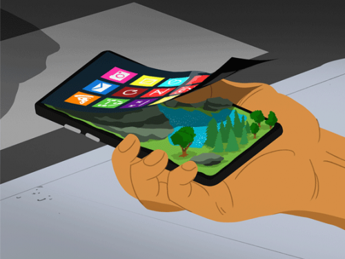 Illustration of an arm held out holding a cellphone that is merged with a forest under the screen.