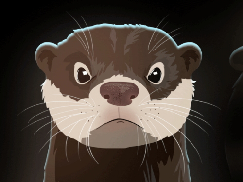Illustrations of two heads of brown and white river otters. 