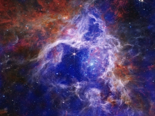 swirl of stars with colors of blue and red
